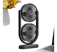 Desktop Fan - Double-Head Quiet Rechargeable Tabletop Fan, Personal Cooling Fans with Heads | Three-Speed Adjustable Air Cooler, Portable for Apartment, Bedroom, Living Room, Kitchen