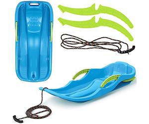 Deslizador de nieve Porutscher trineo de nieve para niños plástico trineo infantil Bob trineo trineo deslizador de nieve con cuerda de arrastre y freno (azul)