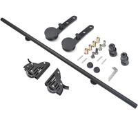 deslizando la órbita del tubo circular, Kit de herrajes for escalera corrediza, riel móvil tubo redondo acero negro con rodillos piso, varios tamaños, solo(9.8ft/3m track kit)