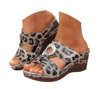 Desnudo Pies Mujer Verano Zapatos Cómodos Mujer Sandalias Planas Verano Casual Plataforma Gruesa Impreso Animal Estilo Alboroto Punta Abierta