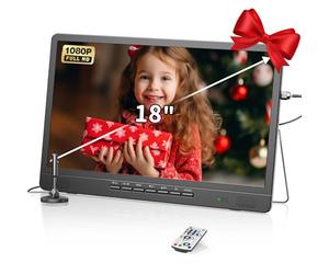 Desobry Portable TV, 18" Mini LCD TV con sintonizador DVB/T2, 12V Televisores, HD 1080P, para Camping al Aire Libre, Dormitorio, Cocina, soporta entradas USB/HDMI/AV