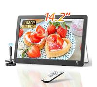 Desobry Televisores portátil de 14,2 Pulgadas, 1080P Recargable TV pequeña con Antena y sintonizador DVB-T2, al Aire Libre con Soporte de Entrada HDMI/USB/AV, TV pequeñas para Cocina