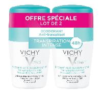 Desodorante antitranspirante roll-on Vichy 48h, sin perfume, paquete de 2 x 50 ml.