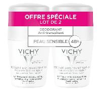 Desodorante antitranspirante Vichy 48h para piel sensible, formato roll-on, paquete de 2 x 50 ml.