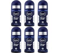 Desodorante en roll-on NIVEA Men Protect & Care de 3 capas de protección: con frescura, desodorante y cuidado, antitranspirante, protección 72 horas, sin alcohol, 50 ml (paquete de 6)
