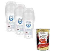 Desodorante italiano Gourmet Roll On neutro, extrasuave, sin manchas, sin sales de aluminio, eficaz hasta 24 horas, 3 x 50 ml