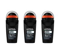 Desodorante L'Oréal Men Expert para hombres, 5 en 1, contra olores, humedad, bacterias y residuos blancos para hasta 48 horas de frescura, Carbon Protect, 3 x 50 ml