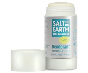 Desodorante natural en barra Salt Of the Earth, sin perfume - Vegano, recargable, aprobado por Leaping Bunny, fabricado en el Reino Unido - 84g