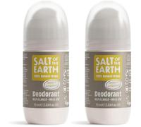 Desodorante natural en roll-on Salt Of the Earth - Ámbar y sándalo - Recargable, vegano, certificado por Leaping Bunny, fabricado en el Reino Unido - 75ml (Paquete de 2)