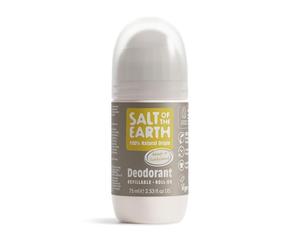 Desodorante natural en roll-on Salt Of the Earth - Ámbar y sándalo - Recargable, vegano, certificado por Leaping Bunny, fabricado en el Reino Unido - 75ml