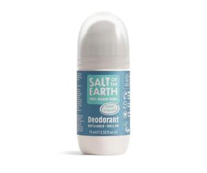 Desodorante natural en roll-on Salt Of the Earth - Océano y coco - Recargable, vegano, aprobado por Leaping Bunny, fabricado en el Reino Unido - 75ml