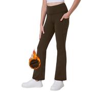 Desol Leggings térmicos con forro polar para niña, cintura alta, acampanados, pantalones de yoga cálidos con bolsillos, ropa preparada, Caqui profundo, 11-12 años