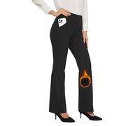 Desol Pantalones de trabajo con forro polar para mujer, para invierno, impermeables, térmicos, acampanados, con 4 bolsillos, pantalones de trabajo para clima frío, Negro, XXL