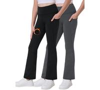 Desol Paquete de 2 leggings acampanados con forro polar para niñas con bolsillos, pantalones de yoga de cintura alta, pantalones térmicos de invierno, Negro/Gris, 7-8 años