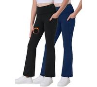 Desol Paquete de 2 leggings acampanados con forro polar para niñas con bolsillos, pantalones de yoga de cintura alta, pantalones térmicos de invierno, Negro/Azul, 9-10 años