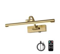 DESOOP Luz de fotos que funciona con pilas con control remoto y temporizador, luces de arte inalámbricas para pinturas, luz de galería recargable de latón, iluminación regulable para lienzo, retrato