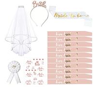 Despedida de Soltera Accesorios, 15PCS Novia to Be y Team Bride Fajas Set con 10 Team Bride Fajas, 1 Novia Faja, Velo, Diadema Tiara, Tatuajes, Insignia, Complementos Despedida de Soltera