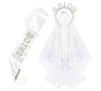 Despedida de Soltera Accesorios, 3PCS Bride to Be Sash con Velo Novia y Bride Diadema , Banda Novia Blanca, Accesorios Despedida de Soltera para Fiesta de Novia, Boda, Hen Night