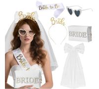 Despedida de Soltera Accesorios, 5PCS Complementos despedidas de solteras | Bride to Be Sash,Velo Novia, Diadema Tiara,Gafas, Bolsa de cosméticos para novias, para Novie Decoración Despedida de Soltera