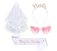 Despedida de Soltera Accesorios Bride to Be -Velo de Novia Blanco,Corona de Novia de Oro Rosa,Banda Soy la Novia,Gafas de Corazón Rosa,para Novia Soltera Party