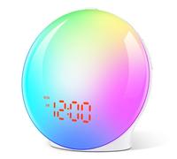 Despertador amanecer,Reloj despertador analógico con amanecer y atardecer en pantalla completa,7 luces de colores y 7 sonidos naturales,20 Niveles Brillo,Snooze Radio FM (Versión de pantalla completa)