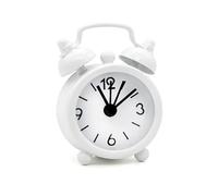 Despertador analógico Mini reloj despertador de metal pequeño creativo de cuarzo azul redondo reloj despertador portátil decoración de escritorio decoración del hogar Despertador retro(Blanco)