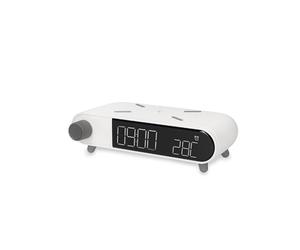 Despertador cargador inalámbrico 24 horas Alarm Clock Retro 10W wireless, Indicador temperatura, Qi Charger, Color Blanco Brillo