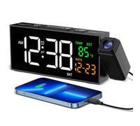 Despertador digital con función de proyección, Reloj despertador con proyector de 350°, termómetro, fecha, pantalla grande, 10 tonos de llamada, Snooze, DST manual, Reloj despertador para dormitorio