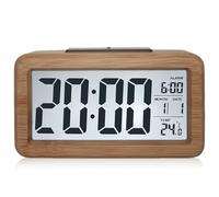 Despertador digital de madera con pantalla LCD grande, pequeño reloj de mesa con fecha, pantalla de teperatura, luz nocturna, reloj con módulo de repetición para dormitorio o oficina