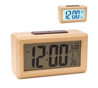 Despertador digital de madera para mesita de noche con luz