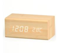 Despertador digital LED con puerto de carga USB, pantalla de dígitos grandes, brillo ajustable, despertador, calendario, reloj de escritorio - marrón claro