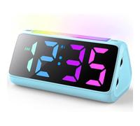 Despertador digital para niños con luz, pantalla LED colorida, 0-100% regulador de brillo, 2 alarmas, repetición, puerto de carga USB, despertador infantil