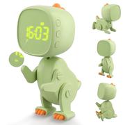 Despertador digital para niños y niños, tres alarmas, despertador de dinosaurio con forma variable, repetición, temporizador de luz nocturna, 6 despertadores, brillo y volumen ajustables, batería