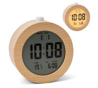 Despertador digital, reloj de mesa de madera, despertador nocturno con luz