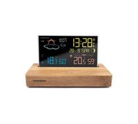 Despertador estación meteorológica - THOMSON - Madera oscura - Pantalla de temperatura, Higrómetro, Doble alarma, USB-C, Sonda inalámbrica