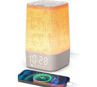 Despertador luminoso simulador de amanecer, lámpara de noche regulable con función de carga, Snooze, temporizador y luz