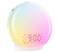 Suright Reloj despertador luz Bluetooth, simulación amanecer/atardecer, 17 luces, 2 alarmas, Radio FM