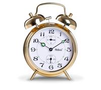 Despertador mecánico para ascensor con timbre clásico y punteros de luz; no es posible usar un estilo más retro. Color: dorado