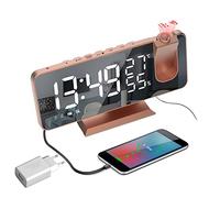Despertador Proyección,Radio Despertador Digital con Proyección de 180° Giratorio,con Adaptador,4 Brillo de Pantalla Ajustable,8" Pantalla LED,Alarma Dual,FM Radio,Función Snooze,Carga USB, Oro Rosa