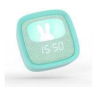 Despertador y Luz Nocturna para Niños Billy Clock con Conejo - Tela y Silicona Soft-Touch - Programación Fecha, Hora y 2 Alarmas - Brillo Ajustable - Azul - Mob