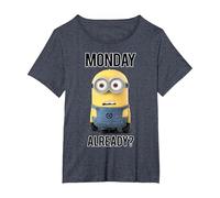 Despicable Me Minions Bob Monday Already Camiseta, Mujer Tallas Grandes, Azul Jaspeado, 1XL Grande