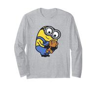 Despicable Me Minions Favorite Teddy Bear Portrait Manga Larga, Unisex para Adultos, Gris Jaspeado, L