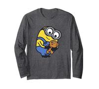 Despicable Me Minions Favorite Teddy Bear Portrait Manga Larga, Unisex para Adultos, Jaspeado Oscuro, M