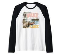 Despierta en el Lago: Decoración de Aventura Exterior Camiseta Manga Raglan