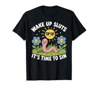 Despierta Es Hora de pecar Divertido Inapropiado Vergonzoso Camiseta gráfica económica, Hombre, Negro, S