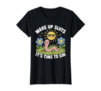 Despierta Es Hora de pecar Divertido Inapropiado Vergonzoso Camiseta gráfica económica, Mujer, Negro, L