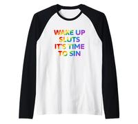 Despierta es Hora de pecar Texto Divertido del Arco Iris Camiseta Manga Raglan
