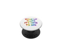 Despierta es Hora de pecar Texto Divertido del Arco Iris PopSockets PopGrip Adhesivo