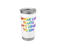 Despierta es hora de pecar Texto divertido del arco iris Vaso térmico de acero inoxidable de doble pared