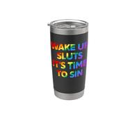 Despierta es hora de pecar Texto divertido del arco iris Vaso térmico de acero inoxidable de doble pared